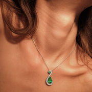 2.90 Ct. Emerald and Natural Diamond Pave Pendant, 18K Solid White Gold