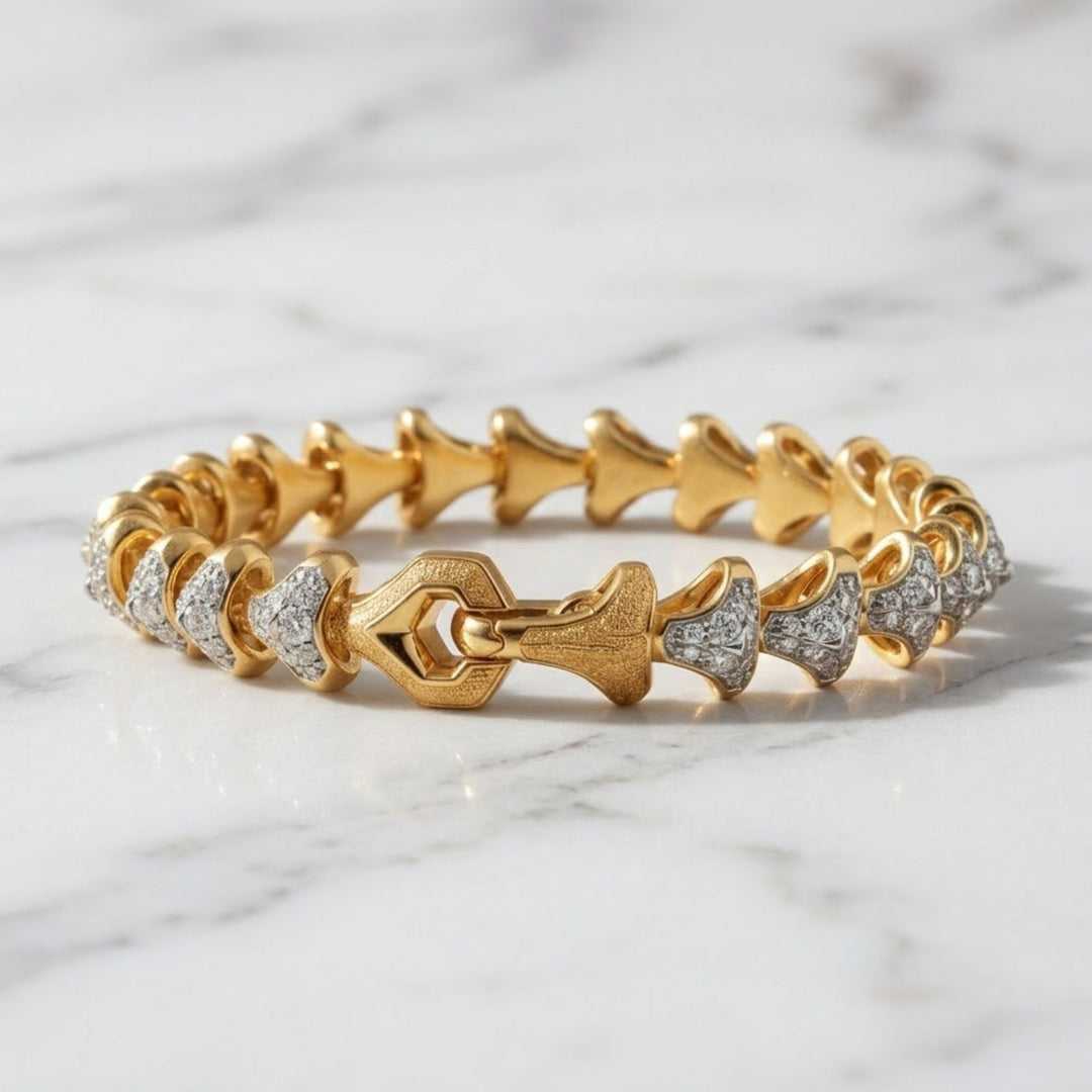Solid Gold Pave Bracelet for Men, 4.90 CT Natural Round Diamond, Anniversary Gift, Designer Statement Jewelry, White/Yellow/Rose Gold Options