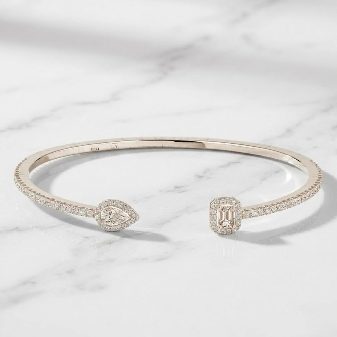 1.25 Ct Diamond Bangle, 14K Gold Lab Grown Diamond Bangle, Open Cuff Bangle