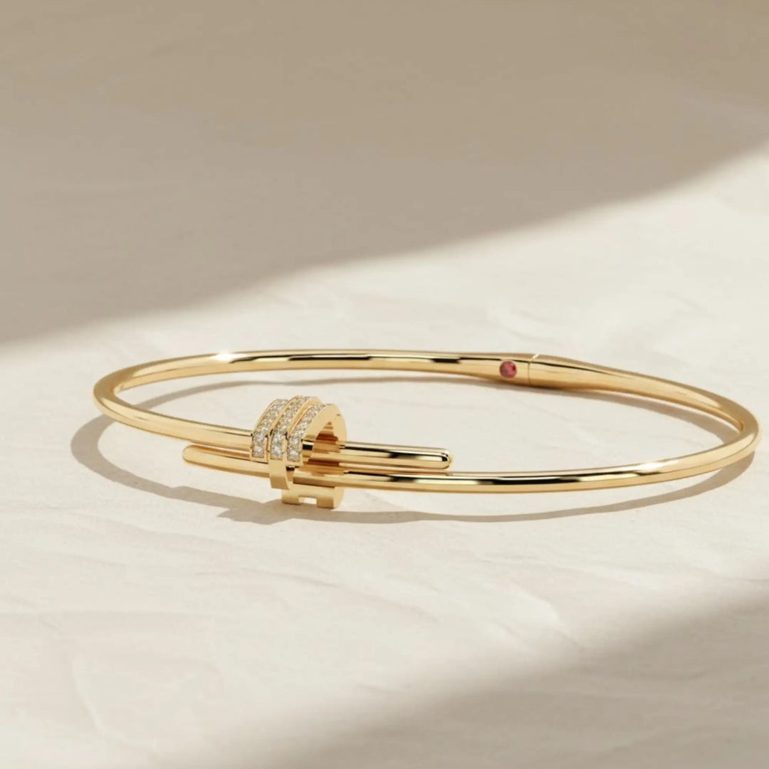 Diamond and Ruby Bracelet, 14K Solid Gold Pavé Open Cuff, Sustainable Luxury Jewelry, Gift for Her, Modern Designer Bangle Jwalin Jewels