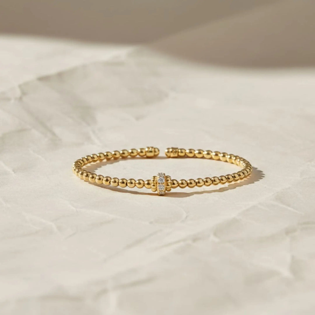 Gold Beaded Bracelet with Diamond Accent, Lab Grown Diamond Bracelet, Minimalist Stacking Jewelry Jwalin Jewels
