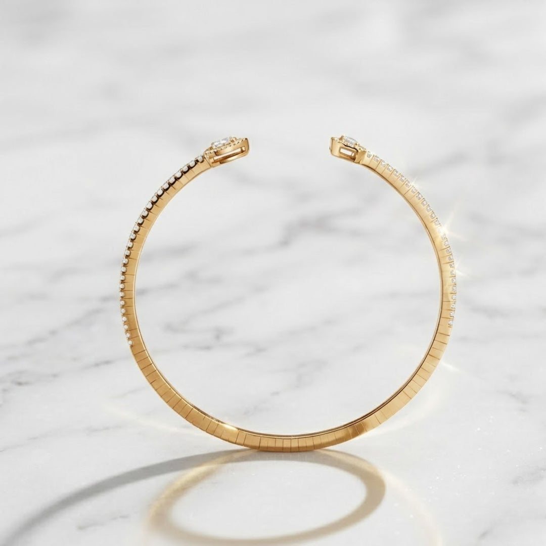 1.25 Ct Diamond Bangle, 14K Gold Lab Grown Diamond Bangle, Open Cuff Bangle