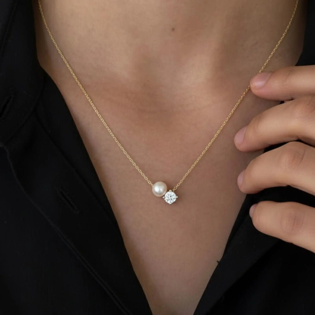 Freshwater Pearl Lab Grown Necklace, 14k White Gold Solitaire Choker, Minimalist Pearl Jewelry, Gift for Her, Elegant Everyday Necklace Jwalin Jewels
