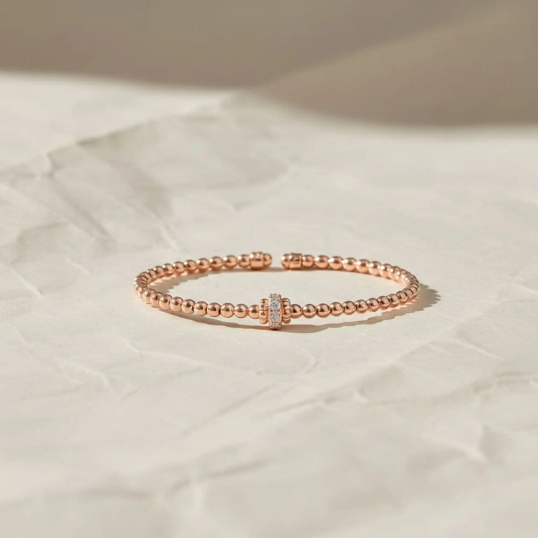 Gold Beaded Bracelet with Diamond Accent, Lab Grown Diamond Bracelet, Minimalist Stacking Jewelry Jwalin Jewels