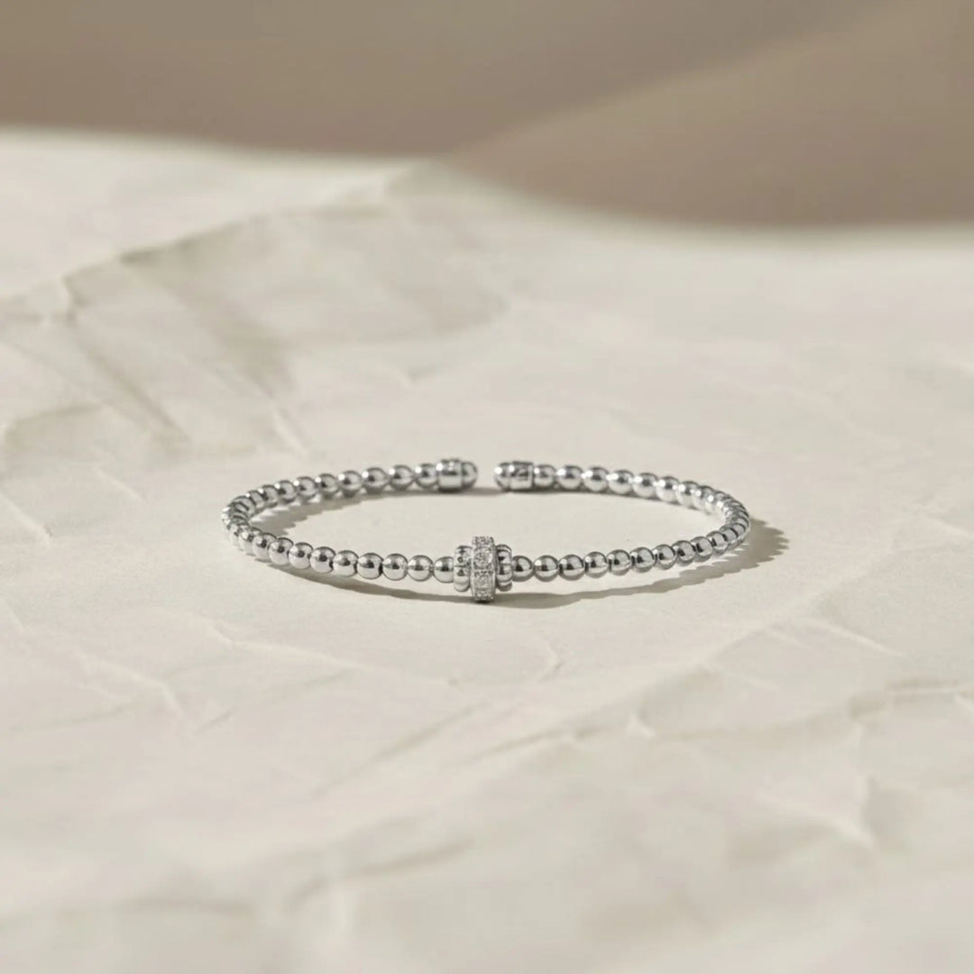 Gold Beaded Bracelet with Diamond Accent, Lab Grown Diamond Bracelet, Minimalist Stacking Jewelry Jwalin Jewels