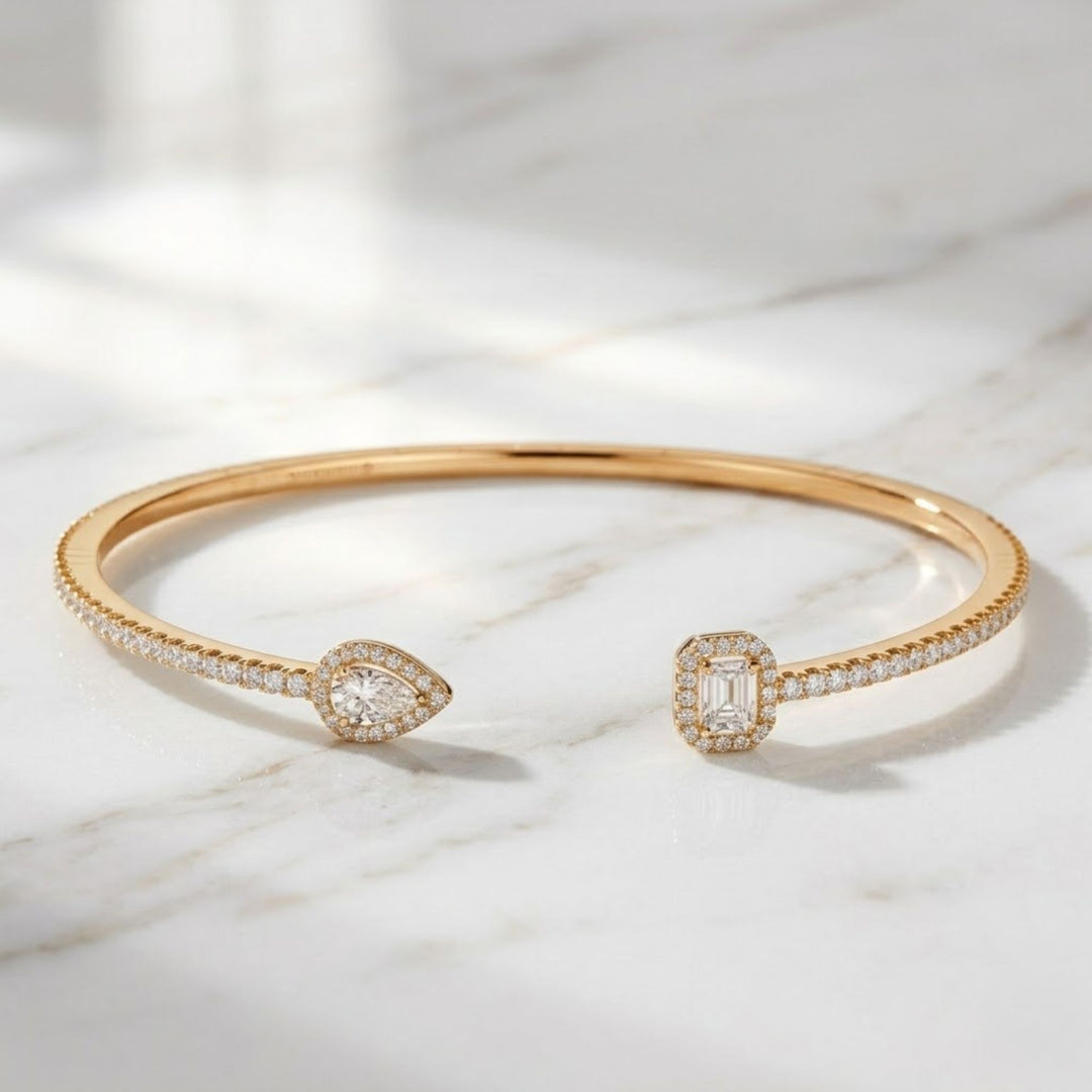 1.25 Ct Diamond Bangle, 14K Gold Lab Grown Diamond Bangle, Open Cuff Bangle