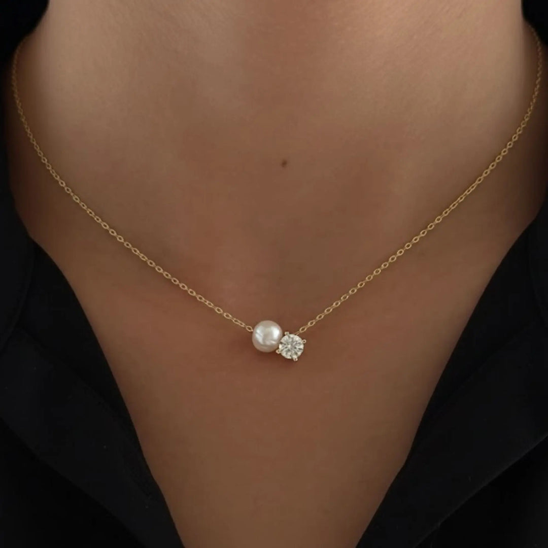 Freshwater Pearl Lab Grown Necklace, 14k White Gold Solitaire Choker, Minimalist Pearl Jewelry, Gift for Her, Elegant Everyday Necklace Jwalin Jewels