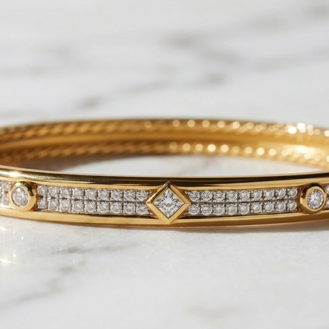 Lab Grown Diamond 4.5mm Bracelet, 14K Gold Stackable Bangle,Minimalist Heart Jewelry,Anniversary Gift for Her, VS+ Clarity,Certified Jewelry