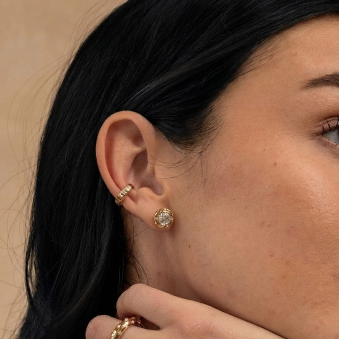 Round Cut Lab Diamond Stud Earrings / 14K Yellow Gold Bezel Set Women's Earrings / Conflict Free Diamond Earrings For Wedding Gift