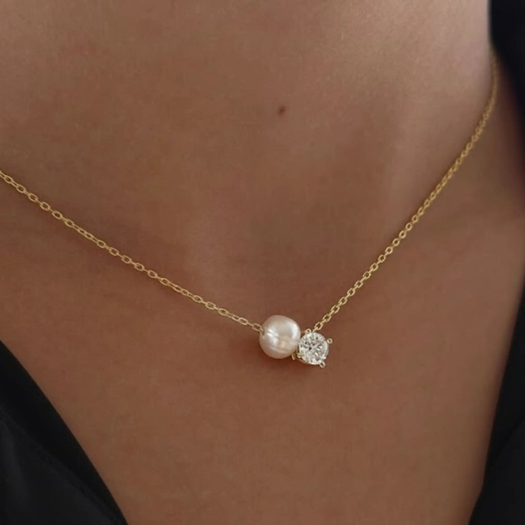 Freshwater Pearl Lab Grown Necklace, 14k White Gold Solitaire Choker, Minimalist Pearl Jewelry, Gift for Her, Elegant Everyday Necklace Jwalin Jewels