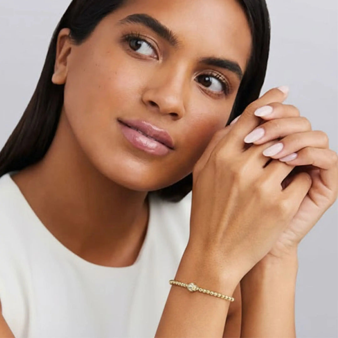 Gold Beaded Bracelet with Diamond Accent, Lab Grown Diamond Bracelet, Minimalist Stacking Jewelry Jwalin Jewels