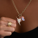 Load image into Gallery viewer, 14k Gold Hummingbird Necklace, Diamond Pave Bird Pendant, Dainty Nature-Inspired Fine Jewelry Gift for Her