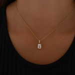 Load image into Gallery viewer, 14k Gold Emerald Cut Lab Grown Diamond Charm Pendant, 1.50 CTW Lab Grown Diamond Solitaire Necklace Prong Setting IGI Certified Diamond