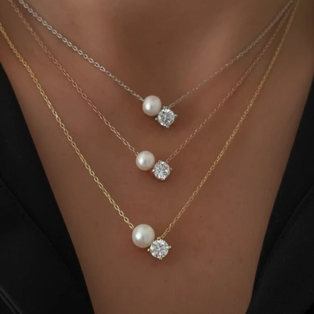 Freshwater Pearl Lab Grown Necklace, 14k White Gold Solitaire Choker, Minimalist Pearl Jewelry, Gift for Her, Elegant Everyday Necklace Jwalin Jewels