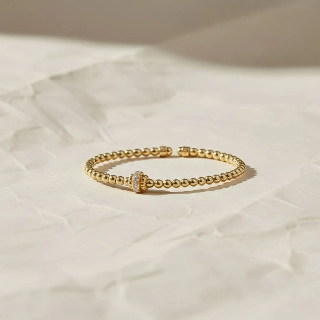 Gold Beaded Bracelet with Diamond Accent, Lab Grown Diamond Bracelet, Minimalist Stacking Jewelry Jwalin Jewels