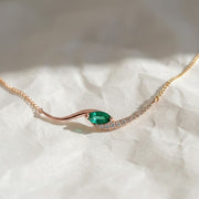 Lab Grown Emerald Marquise Necklace with Pave and Prong Set Diamonds in 9K, 14K, 18K White, Yellow, Rose Gold | Gift for Her,Elegant Jewelry