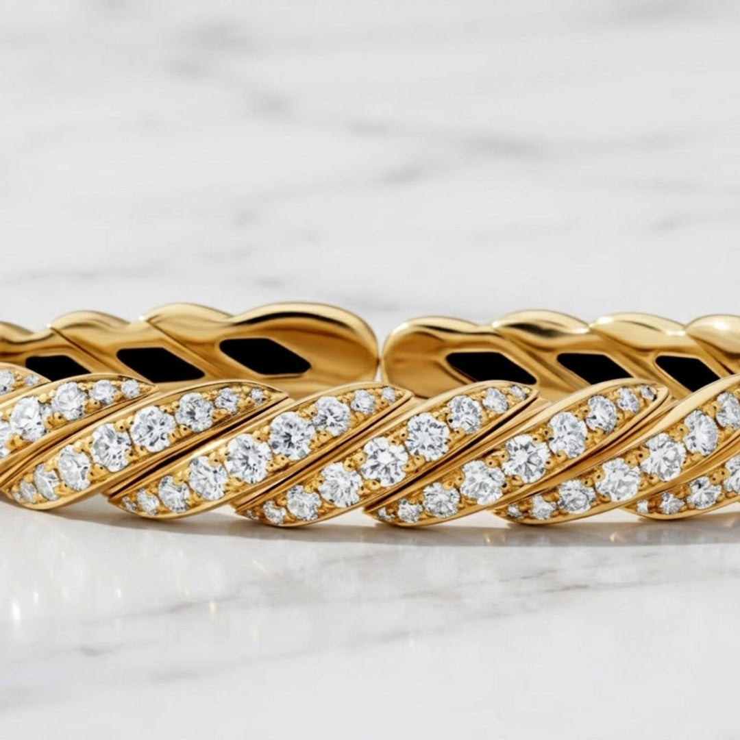 Diamond Twist Bangle, 14k 18k Solid Gold, Diamond Accents, Twisted Rope Bracelet, Minimalist Jewelry, Subtle Elegance, Modern Design