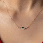 Load image into Gallery viewer, Lab Grown Emerald Marquise Necklace with Pave and Prong Set Diamonds in 9K, 14K, 18K White, Yellow, Rose Gold | Gift for Her,Elegant Jewelry