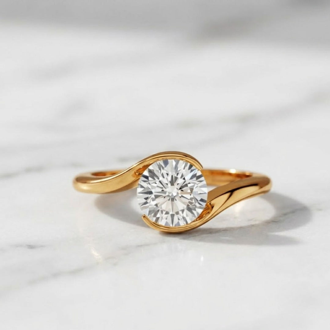 1.00 Ctw Round Lab Diamond Ring, 14k Gold S Shape Setting, Unique Solitaire Engagement Ring