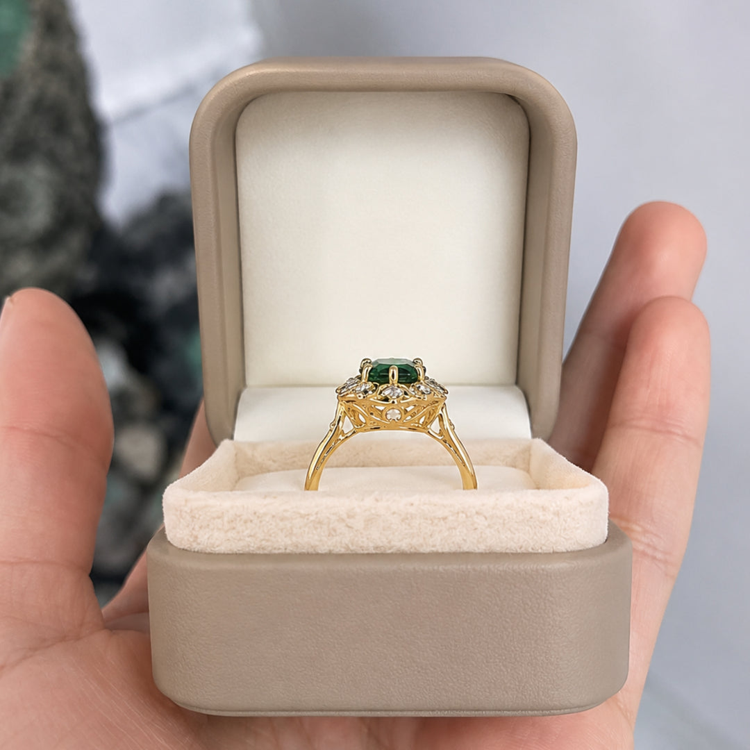2.85tcw Teardrop Natural Emerald & Diamond Spinkle Scroll Work Vintage Inspired Ring 18K Solid Gold