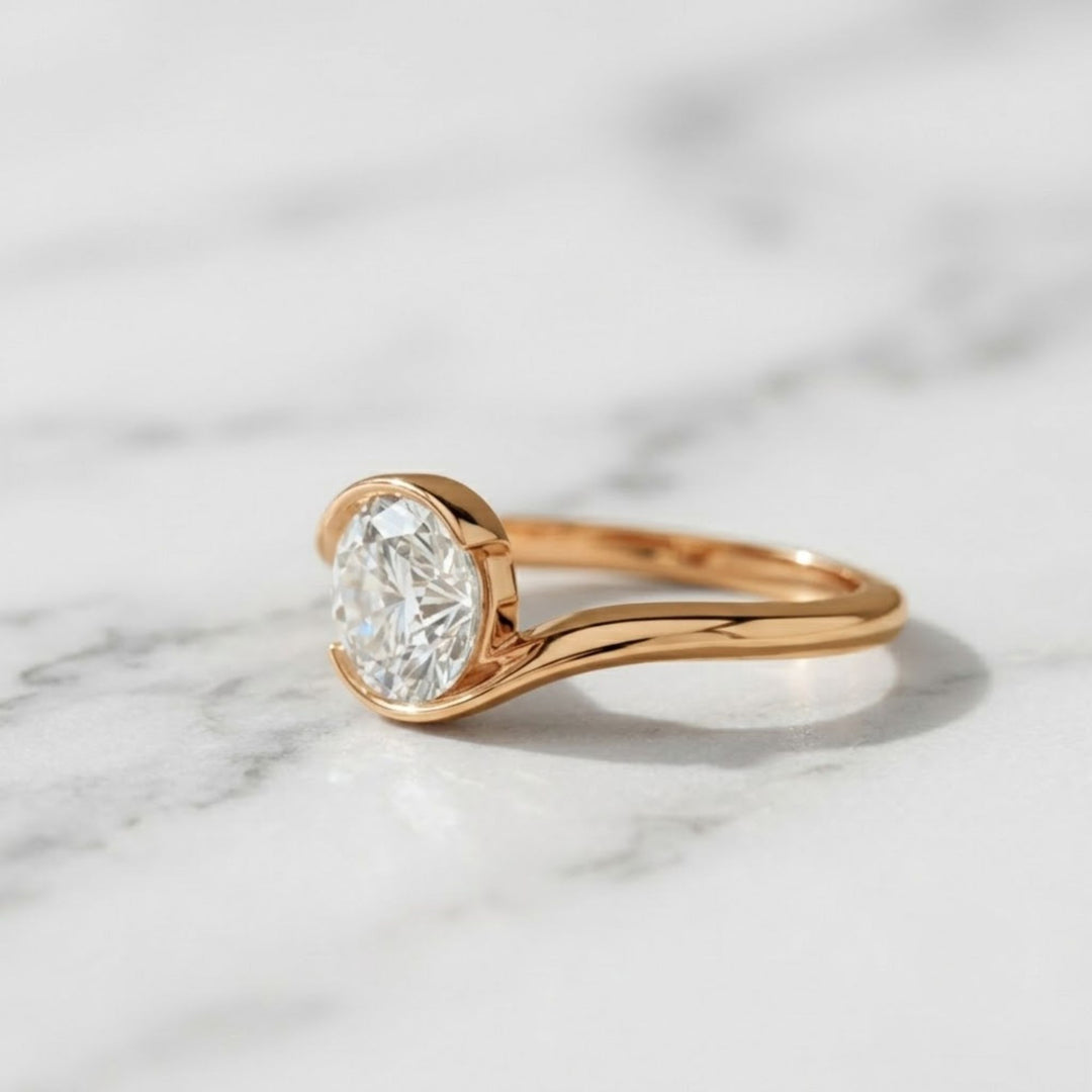 1.00 Ctw Round Lab Diamond Ring, 14k Gold S Shape Setting, Unique Solitaire Engagement Ring