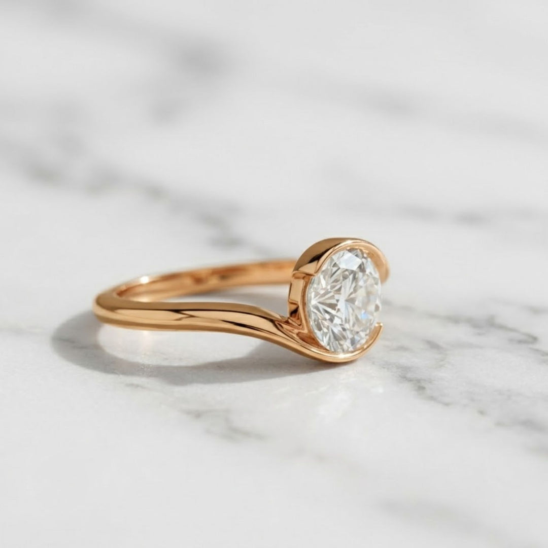 1.00 Ctw Round Lab Diamond Ring, 14k Gold S Shape Setting, Unique Solitaire Engagement Ring