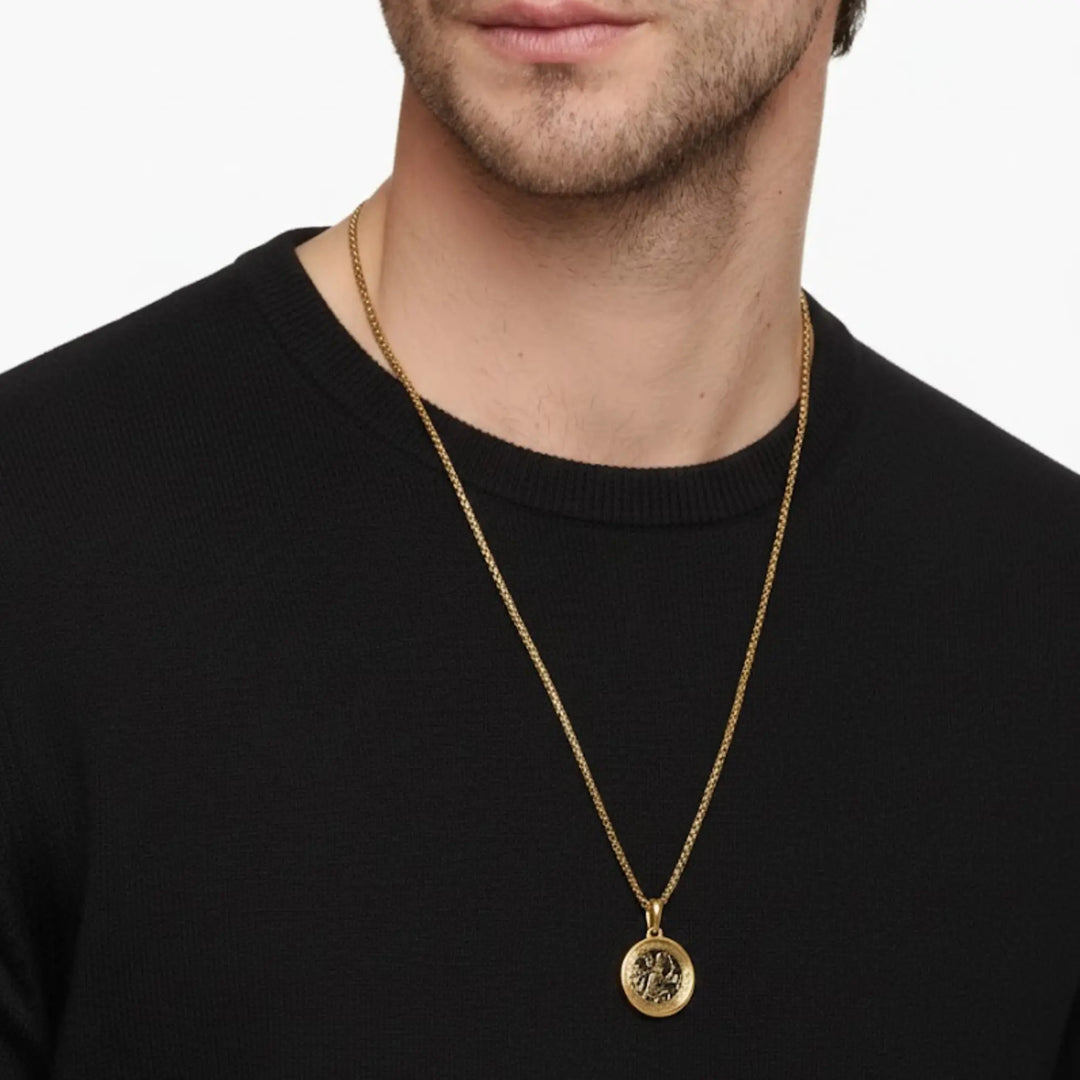 St Christopher Amulet Necklace in 14K Solid Gold, Spiritual Talisman Pendant, Meaningful Jewelry, Gift for Boyfriend, Customizable. Jwalin Jewels