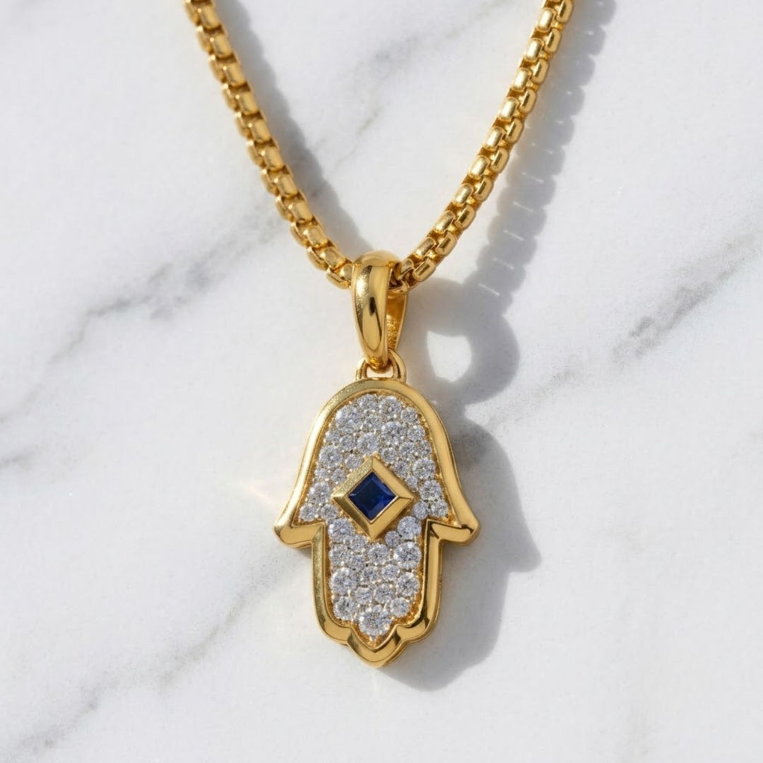 14K Gold Lab Grown Diamond Hamsa Pendant • Pave Hand Charm • Protective Amulet Necklace Charm