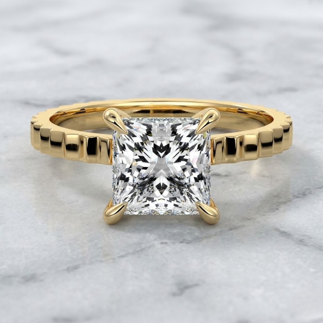 2.00 Carat Princess Cut Lab Grown Diamond Solitaire Engagement Ring: 14K Gold Bridal Proposal