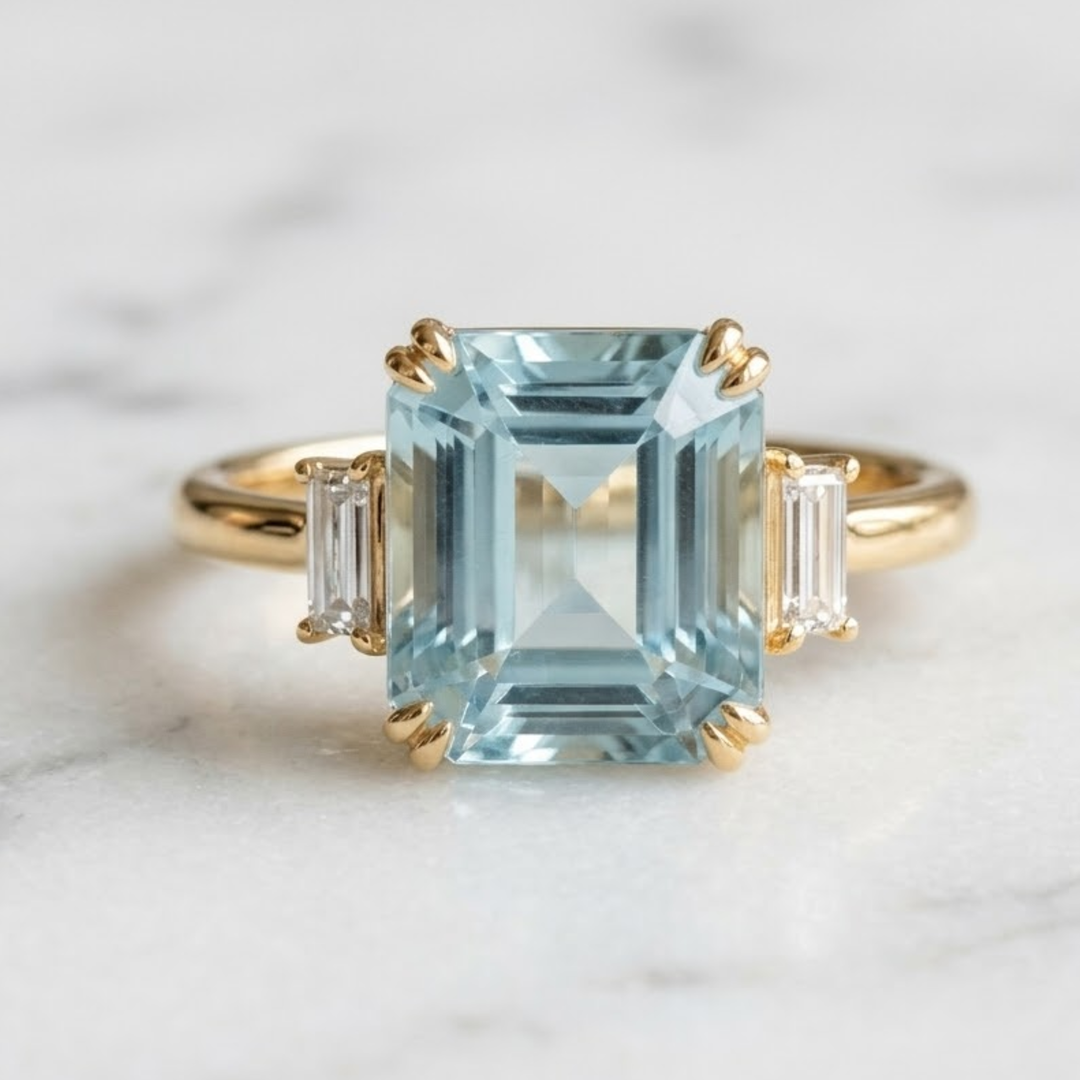 3.83 carat Natural Madagascar Aquamarine Ring, 18K Solid Gold