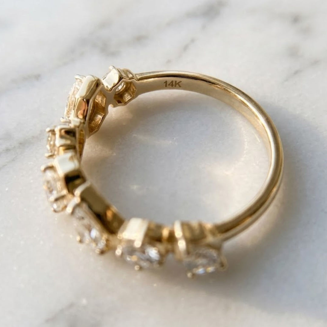 14K Gold Mixed Cut Diamond Band, Pear Cushion Round Diamond Ring, Multi Shape Wedding Band, Unique Bridal Ring, Gift For Her, Fine Jewelry