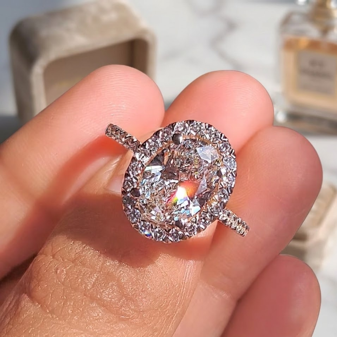 Oval Diamond Engagement Ring,2.00 CT IGI Certified Oval Solitaire Rin , Hidden Halo Cathedral Set lab diamond, 14K Gold Wedding Ring