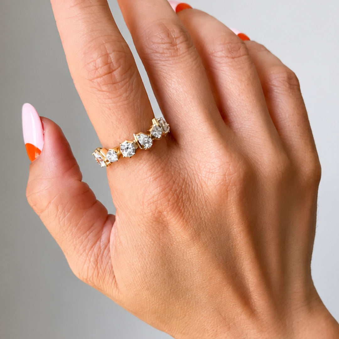 14K Gold Mixed Cut Diamond Band, Pear Cushion Round Diamond Ring, Multi Shape Wedding Band, Unique Bridal Ring, Gift For Her, Fine Jewelry