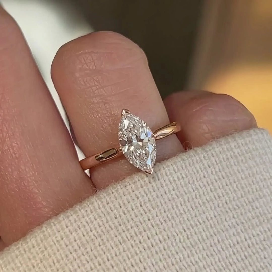 Marquise Solitaire Engagement Ring 14K Gold White, Yellow, Rose Gold Certified Lab-Grown & Natural Diamonds Handmade Jewelry Jwalin Jewels