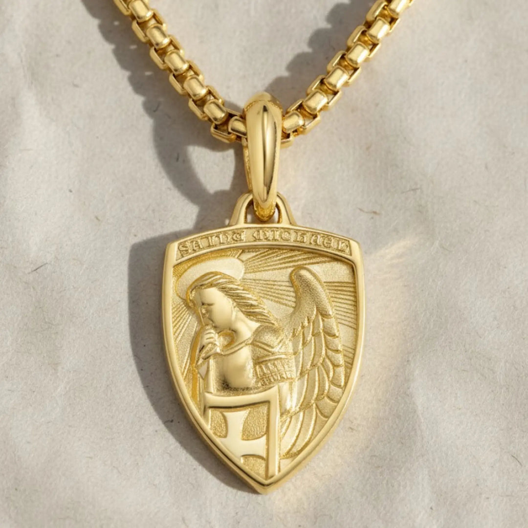 St Michael Amulet in 14K Solid Gold, Symbolic Talisman Jewelry, Spiritual Pendant, Heritage Inspired Keepsake. Jwalin Jewels