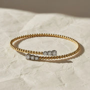 Bypass Beaded Diamond Bracelet in 14K Gold, Minimal Gold Bangle, Bujukan Style Open Bracelet, Luxury Gift for Her Jwalin Jewels