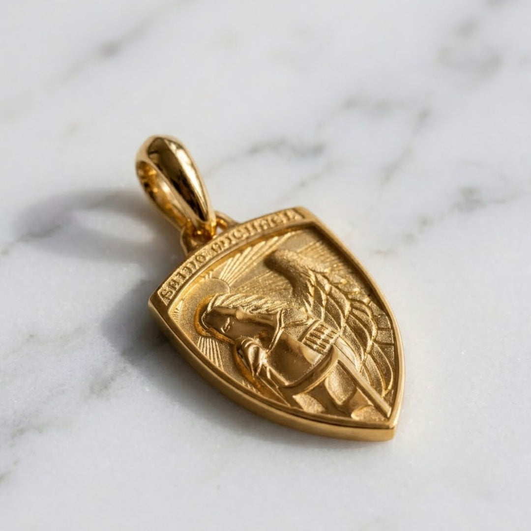 St Michael Amulet in 14K Solid Gold, Symbolic Talisman Jewelry, Spiritual Pendant, Heritage Inspired Keepsake