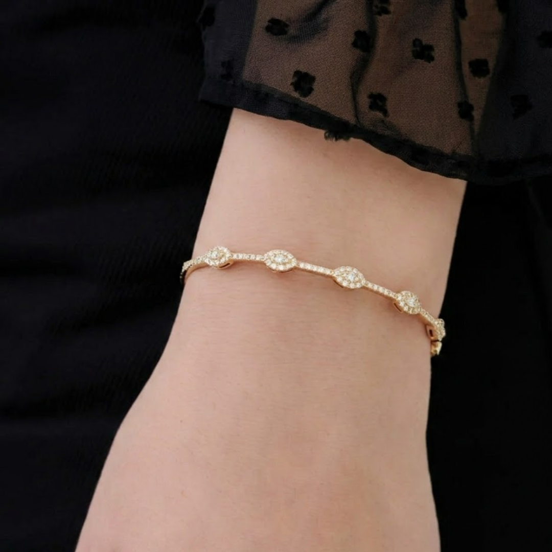 14k Round Diamond Bangle Bracelet 0.99 ctw / Stackable Diamond Bracelet / Last Minute Gift