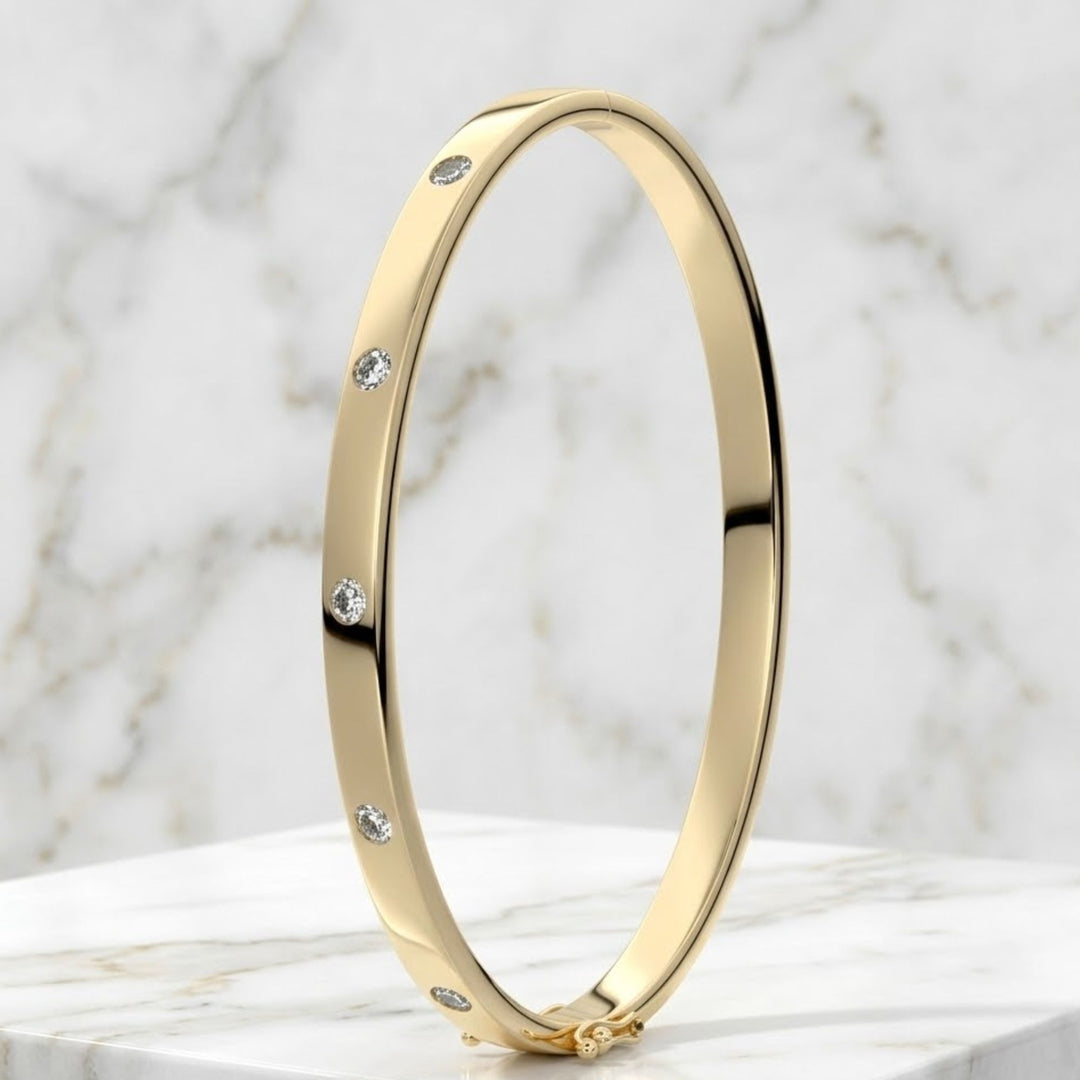 Solid Gold Bangle Bracelet for Women, Round Cut Diamond Bracelet Bangle, Open Bangle Bracelet, Anniversary gift, Gift For Her