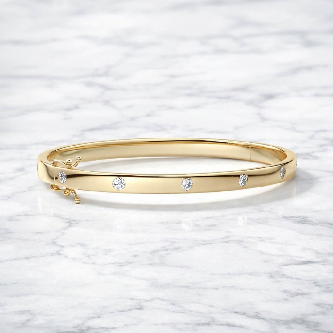 Solid Gold Bangle Bracelet for Women, Round Cut Diamond Bracelet Bangle, Open Bangle Bracelet, Anniversary gift, Gift For Her