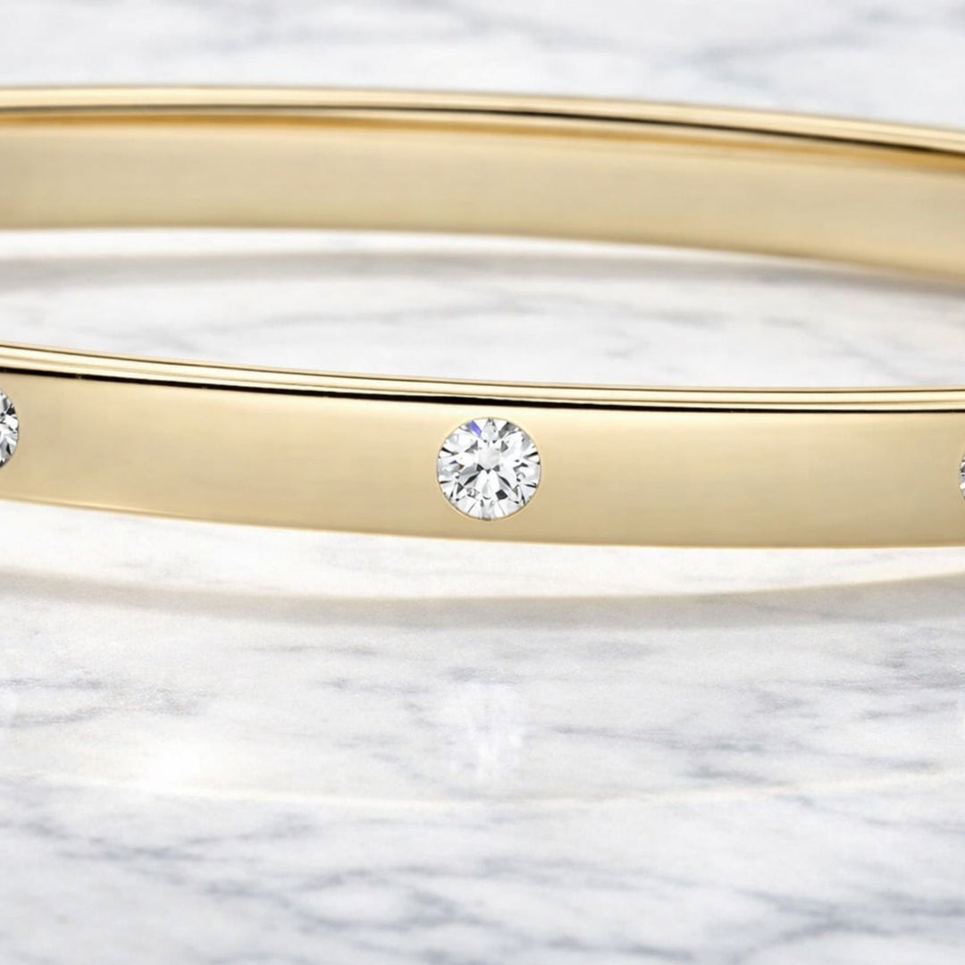 Solid Gold Bangle Bracelet for Women, Round Cut Diamond Bracelet Bangle, Open Bangle Bracelet, Anniversary gift, Gift For Her