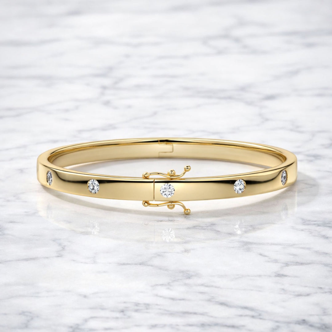 Solid Gold Bangle Bracelet for Women, Round Cut Diamond Bracelet Bangle, Open Bangle Bracelet, Anniversary gift, Gift For Her
