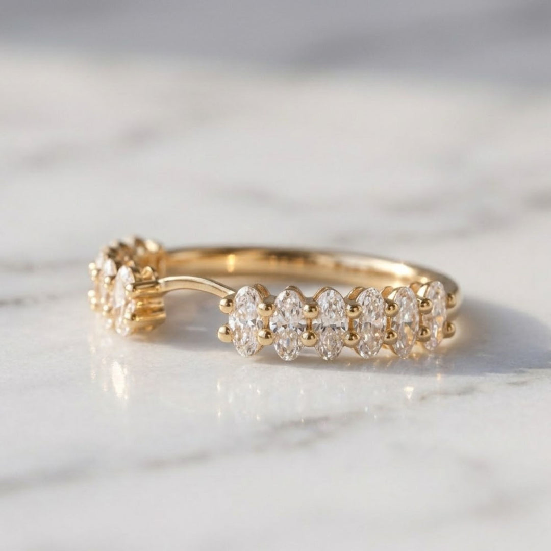 4x2mm Oval Lab Grown Diamond Notch Wedding Band Oval Cut Lab Diamond half Eternity Band Anniversary Band Women bridal Stacking Matching Band