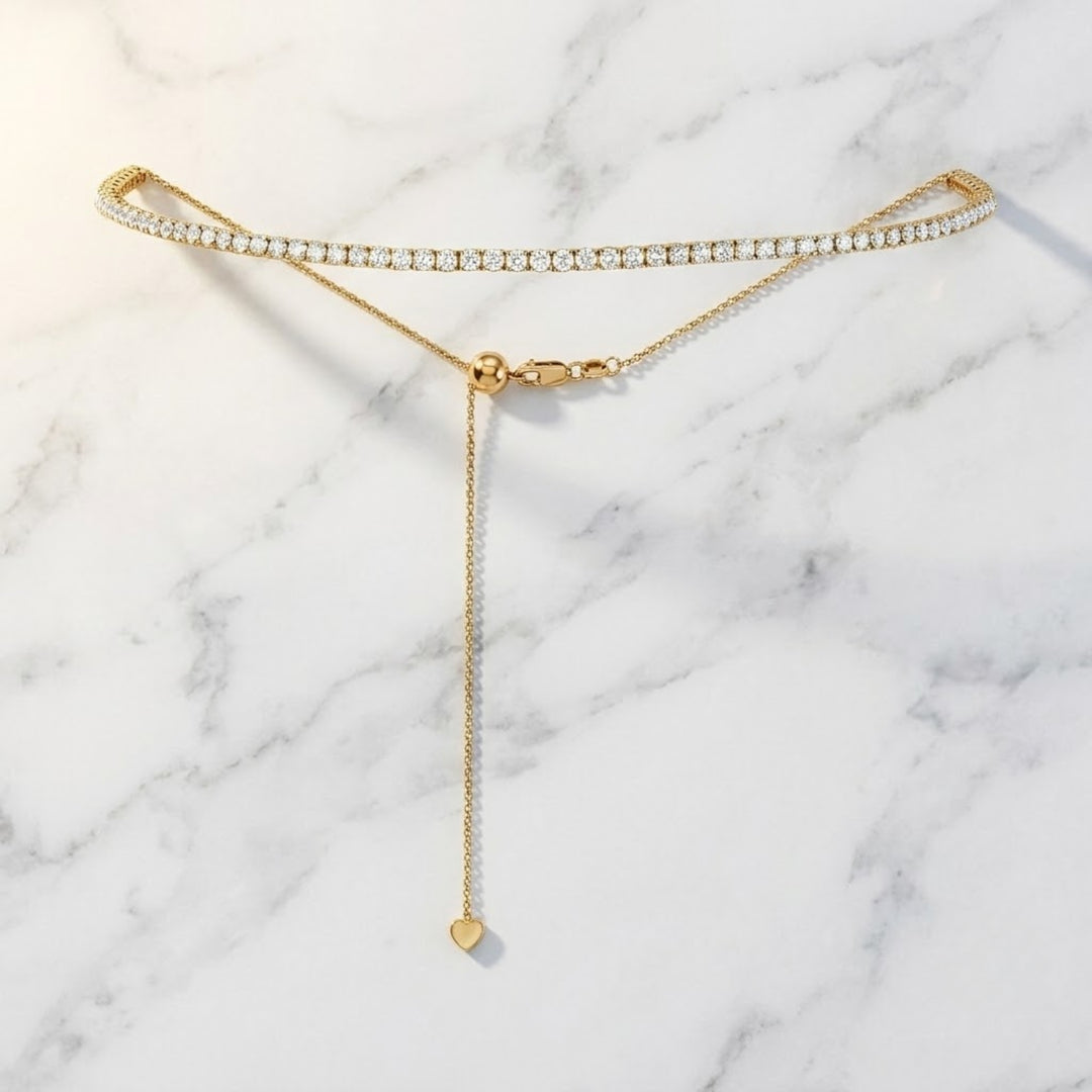 14K Solid Gold 4.15 CT Natural Diamonds Adjustable Imperial Diamond Tennis Choker Necklace