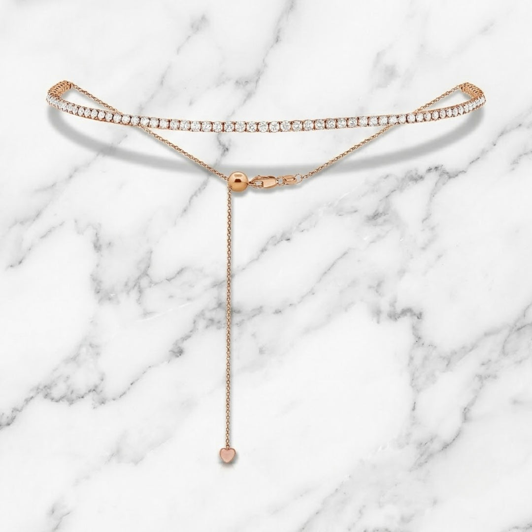 14K Solid Gold 4.15 CT Natural Diamonds Adjustable Imperial Diamond Tennis Choker Necklace