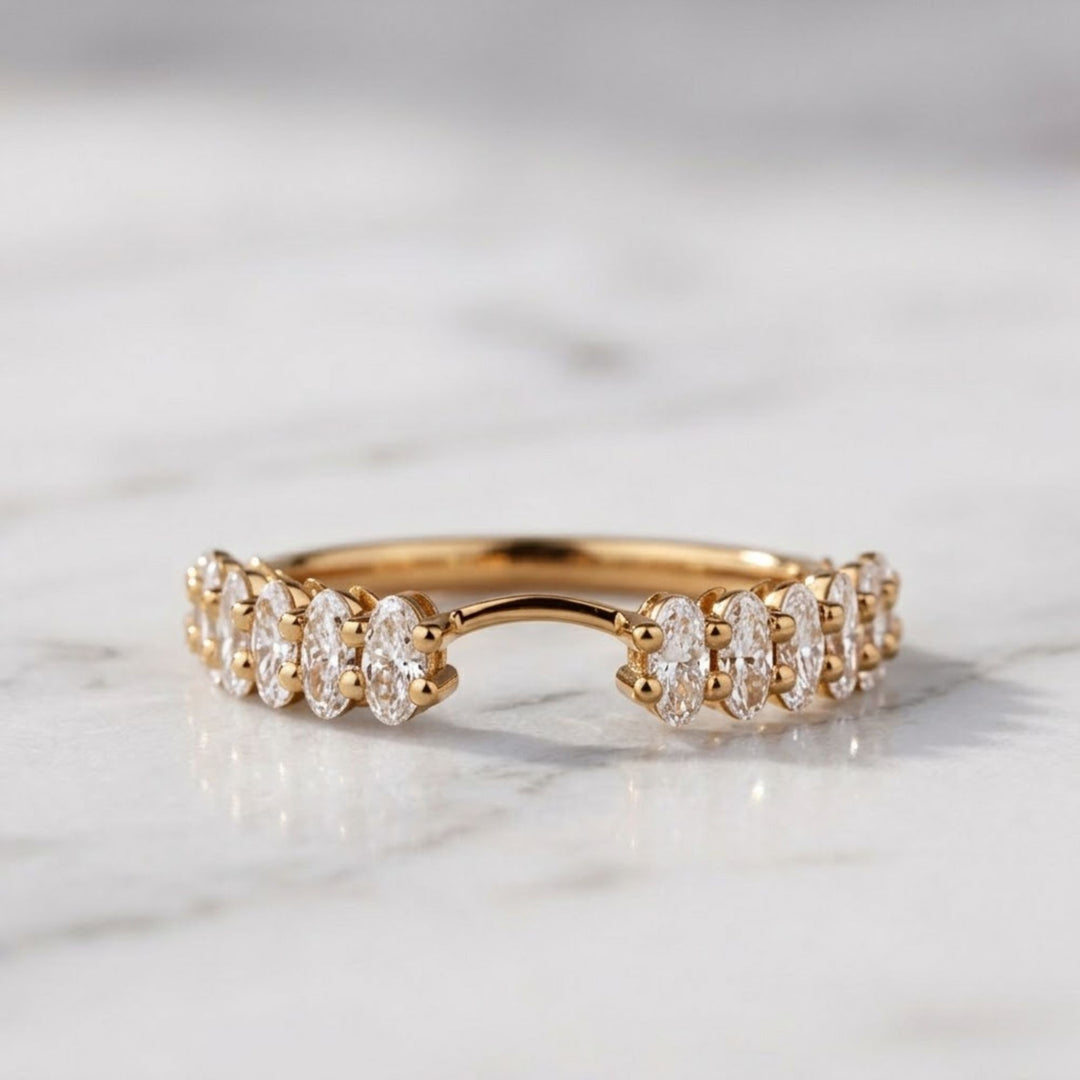 4x2mm Oval Lab Grown Diamond Notch Wedding Band Oval Cut Lab Diamond half Eternity Band Anniversary Band Women bridal Stacking Matching Band