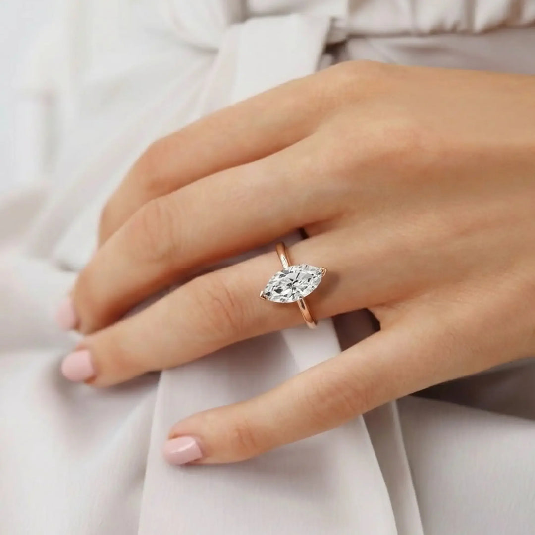 Marquise Solitaire Engagement Ring 14K Gold White, Yellow, Rose Gold Certified Lab-Grown & Natural Diamonds Handmade Jewelry Jwalin Jewels