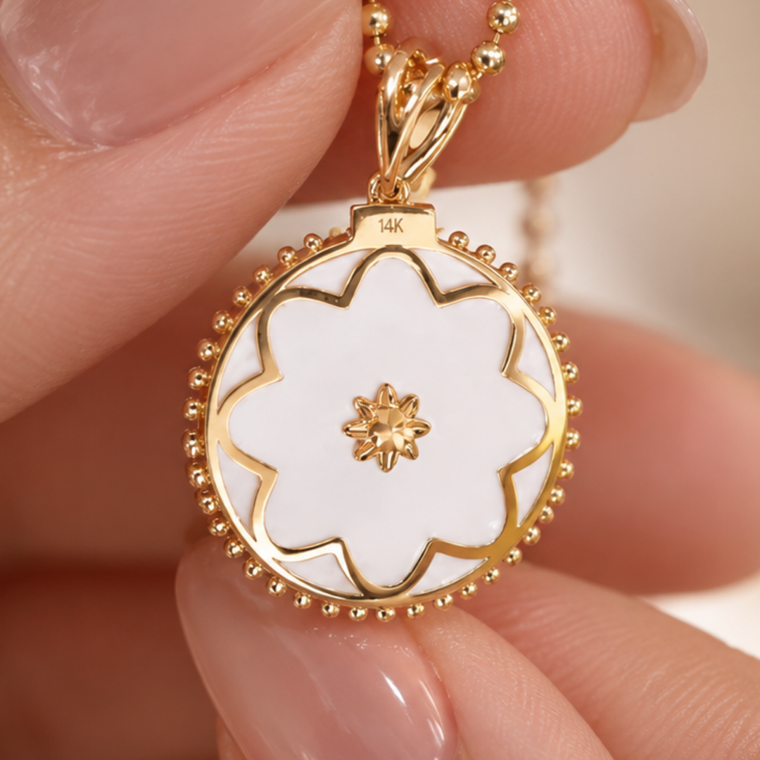 Natural Diamond & Natural Spessartite Garnet Necklace & 14K Solid Gold