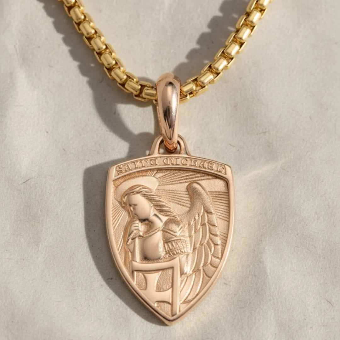 St Michael Amulet in 14K Solid Gold, Symbolic Talisman Jewelry, Spiritual Pendant, Heritage Inspired Keepsake. Jwalin Jewels