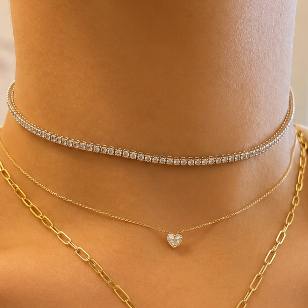 14K Solid Gold 4.15 CT Natural Diamonds Adjustable Imperial Diamond Tennis Choker Necklace